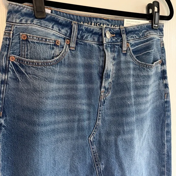 NWT American Eagle Denim Maxi Skirt Size 4 27W Low Rise Front Slit Raw Hem Y2K - Picture 5 of 9
